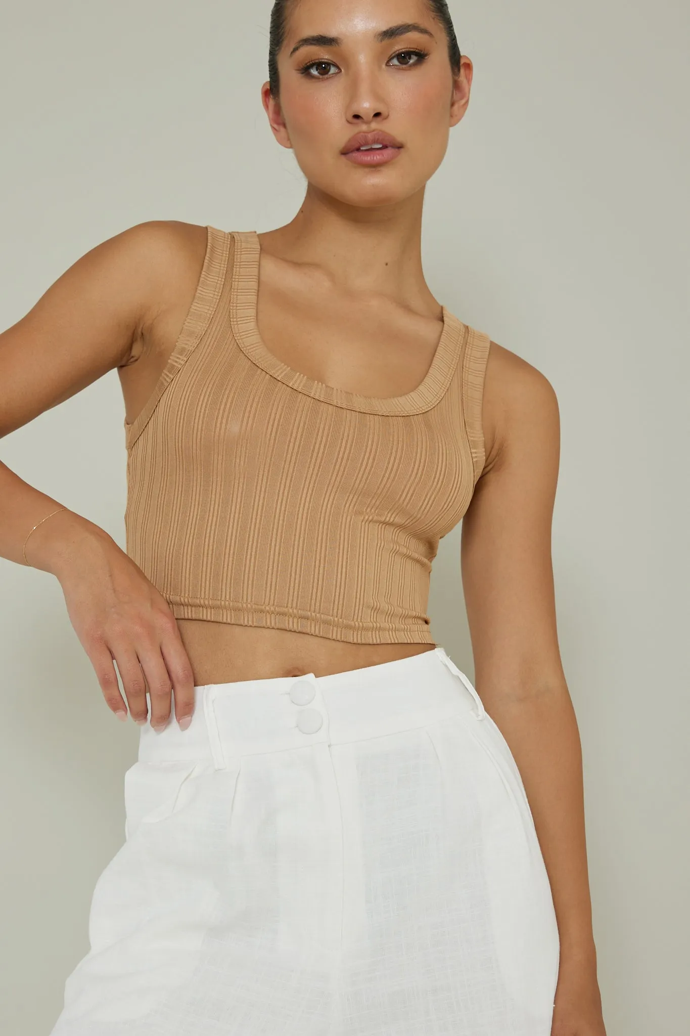 In Sync Scoop Neck Crop Top Mocha