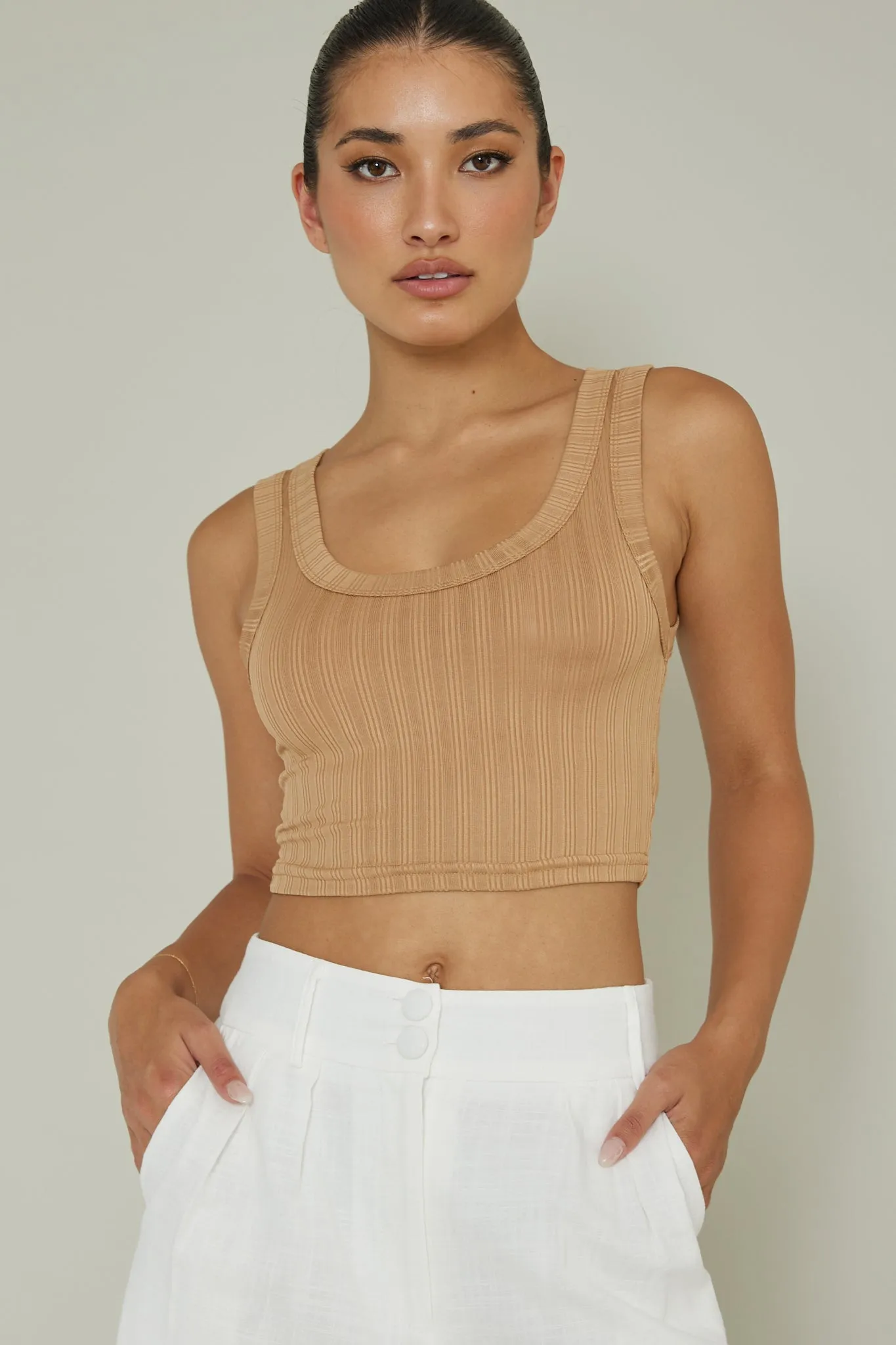 In Sync Scoop Neck Crop Top Mocha