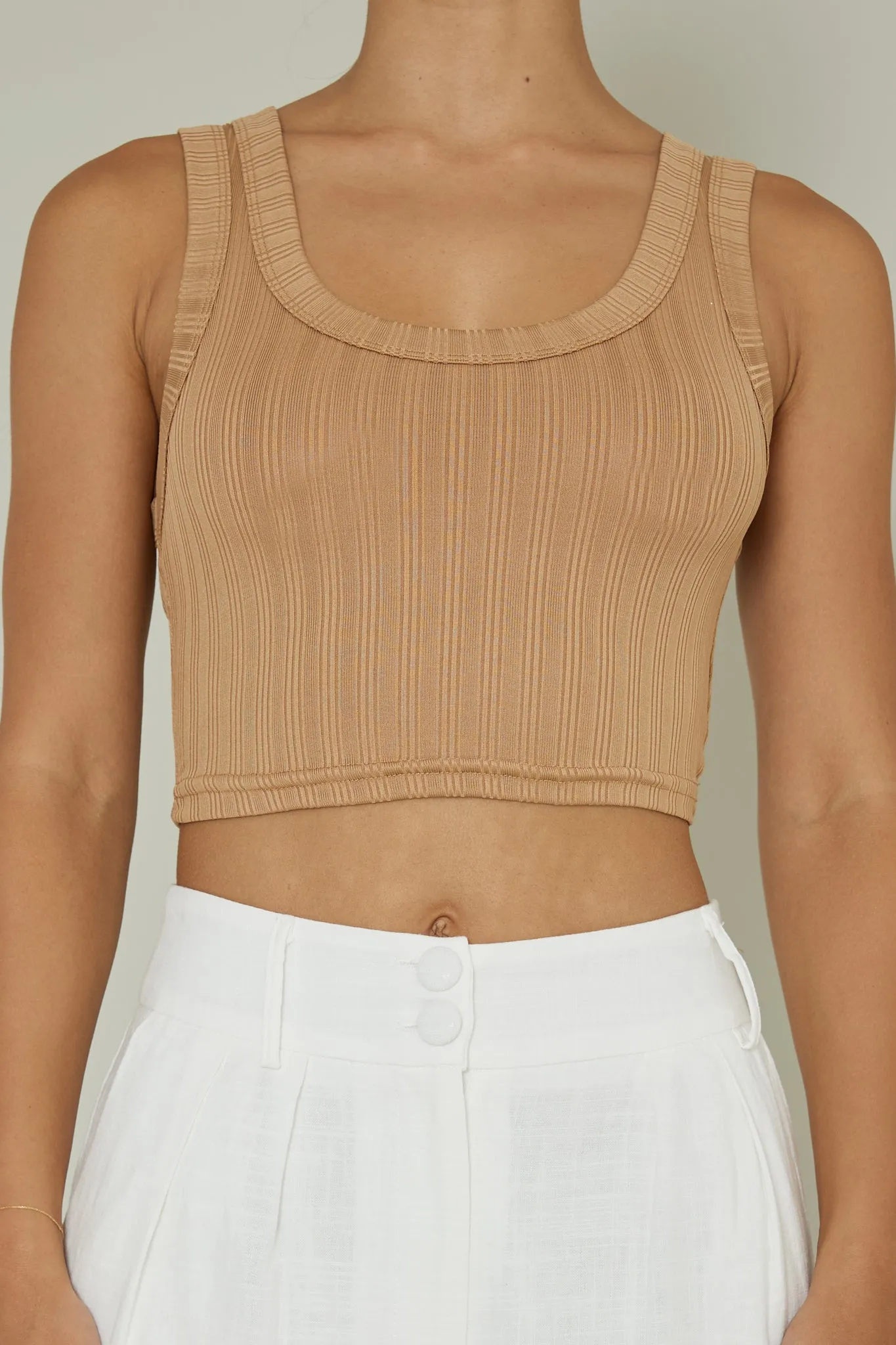 In Sync Scoop Neck Crop Top Mocha