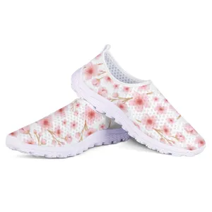 Japanese Pink Flowers White Non-Slip Sneakers Lightweight