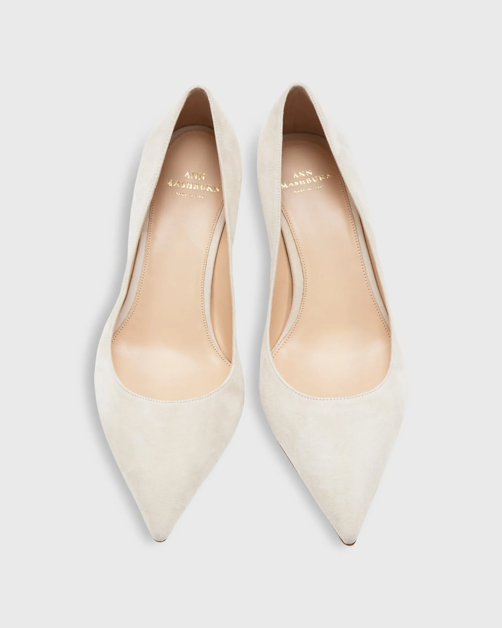 Kitten Heel Pointed-Toe Pump in Light Sand Suede