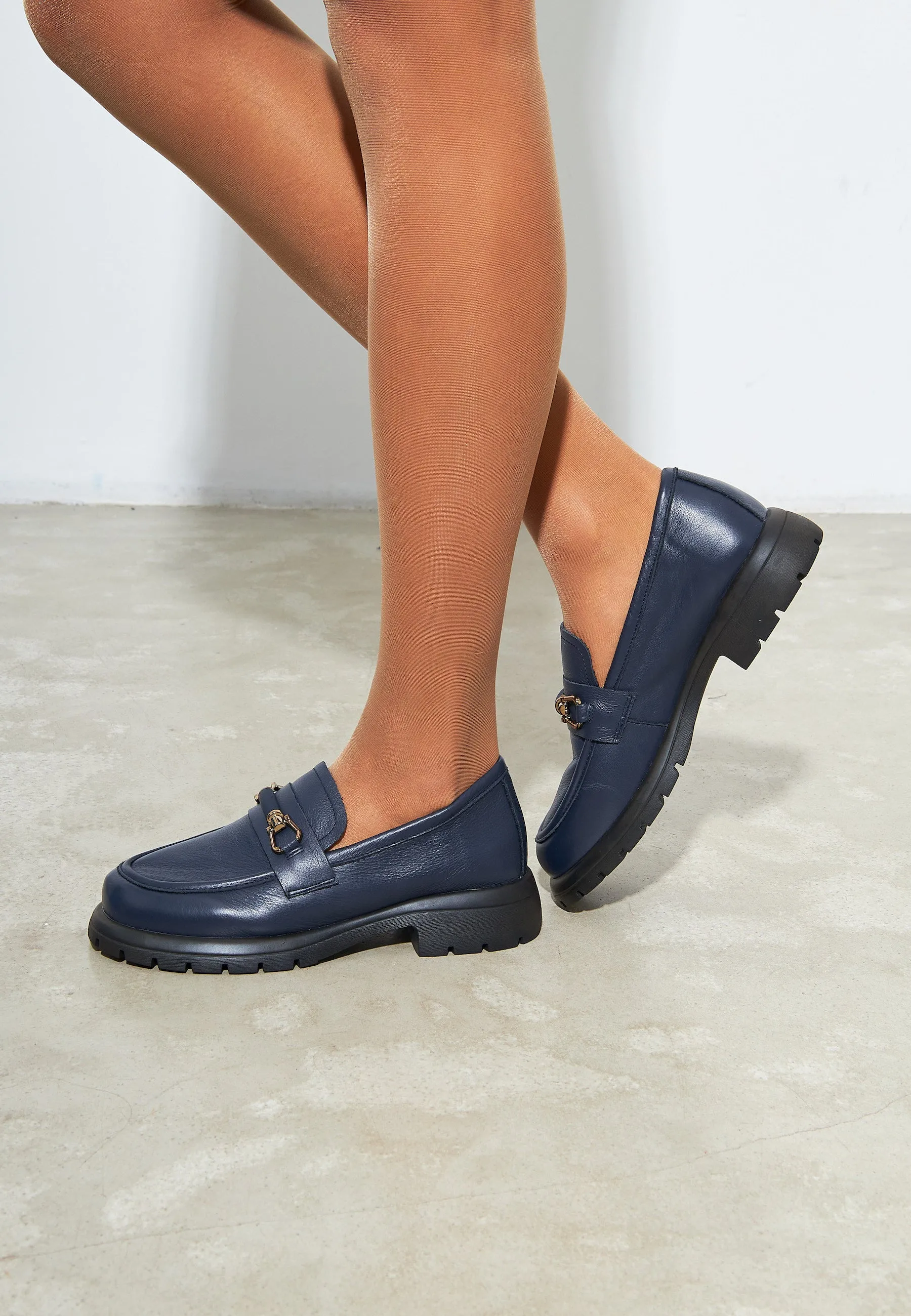 Leather Platform Loafers - Blue