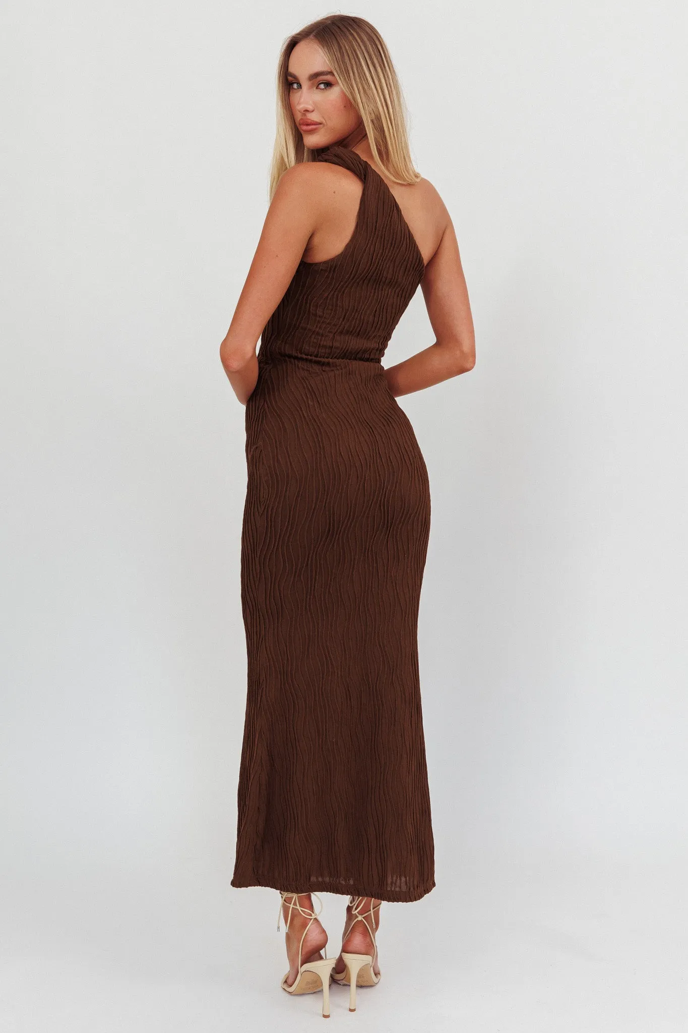 Lingering Love One-Shoulder Twist Maxi Dress Chocolate