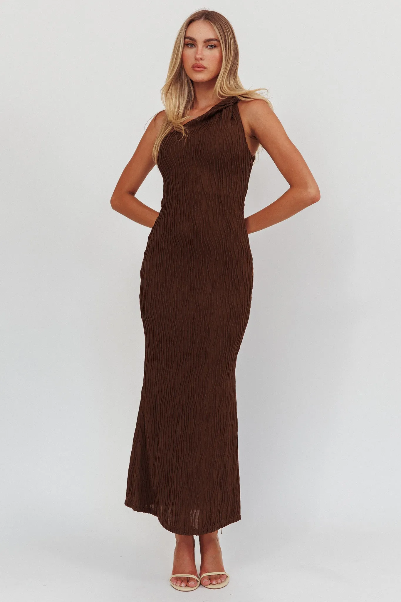 Lingering Love One-Shoulder Twist Maxi Dress Chocolate