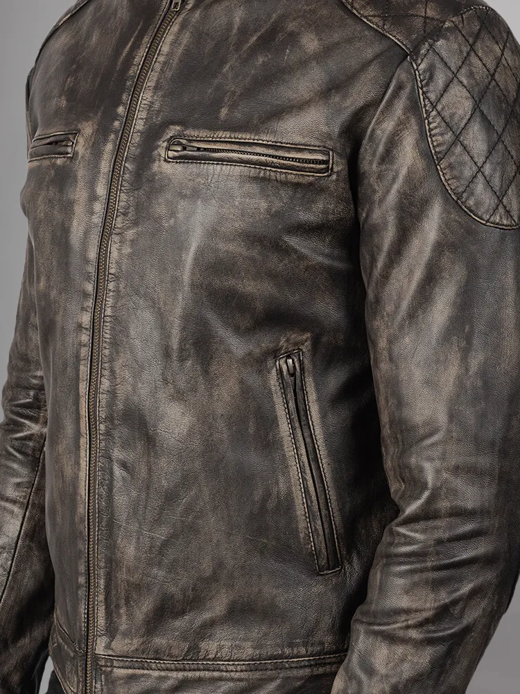 Men 2023 Casual Motor Distressed Leather Jacket