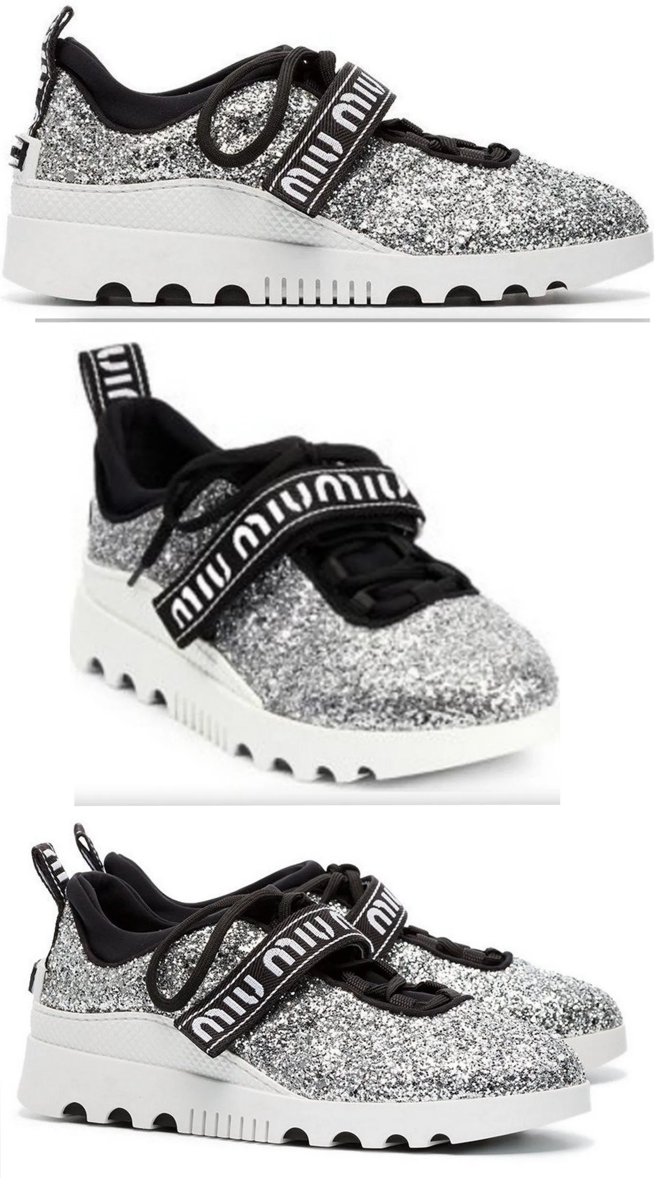 Metallic Logo Glitter Lace-Up Sneakers