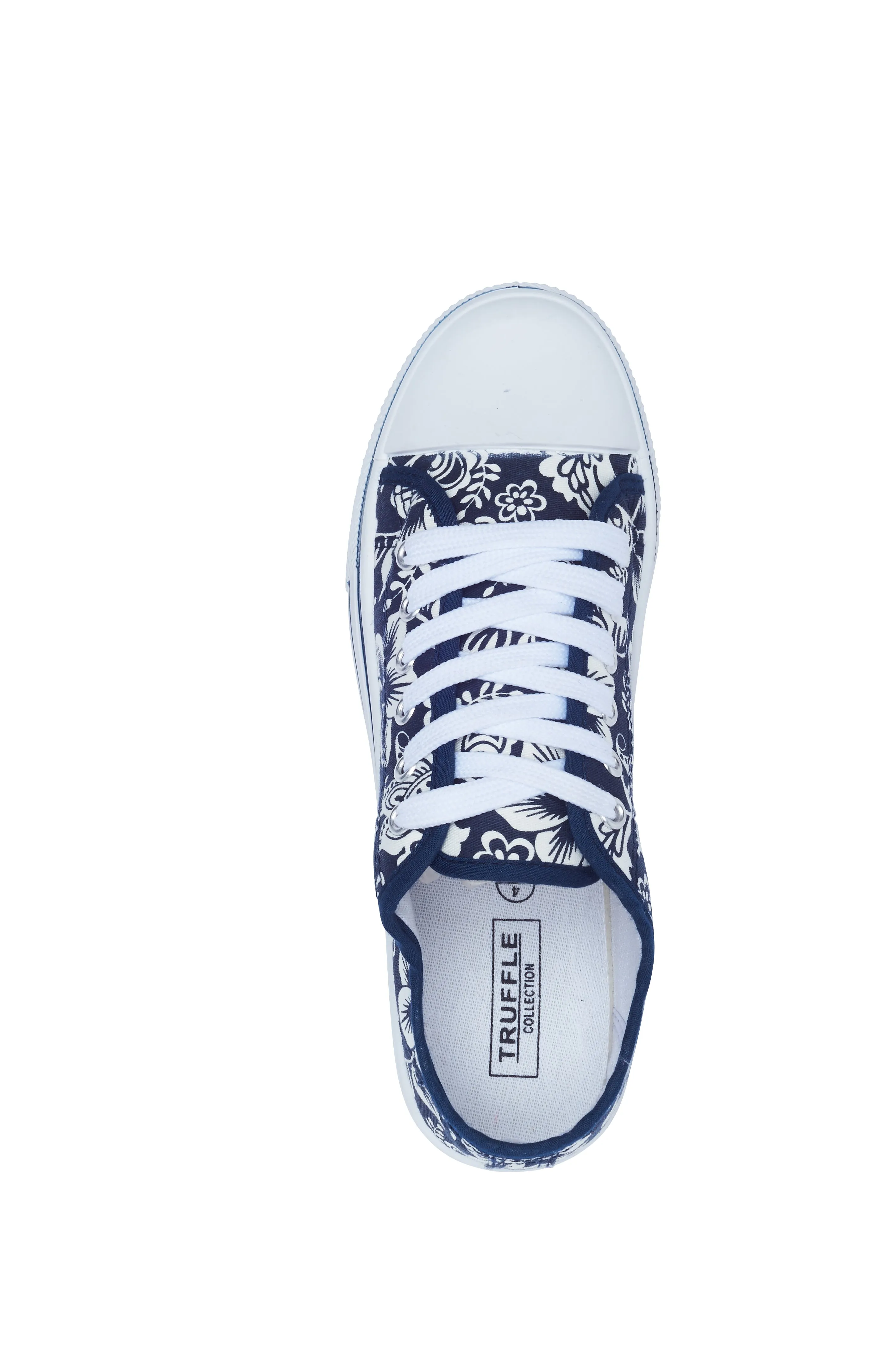 Navy Flower Flat Casual Lace Up Sneaker