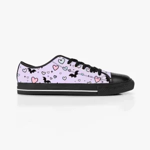 Pastel Goth Bat and Hearts Low Top Canvas Sneakers -In Lavender