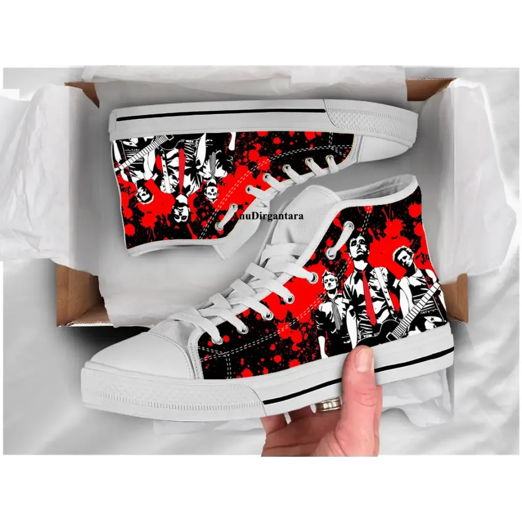 Punk Rock Band Green Day Concer Shoes High Top Sneakers for Kids and Adults