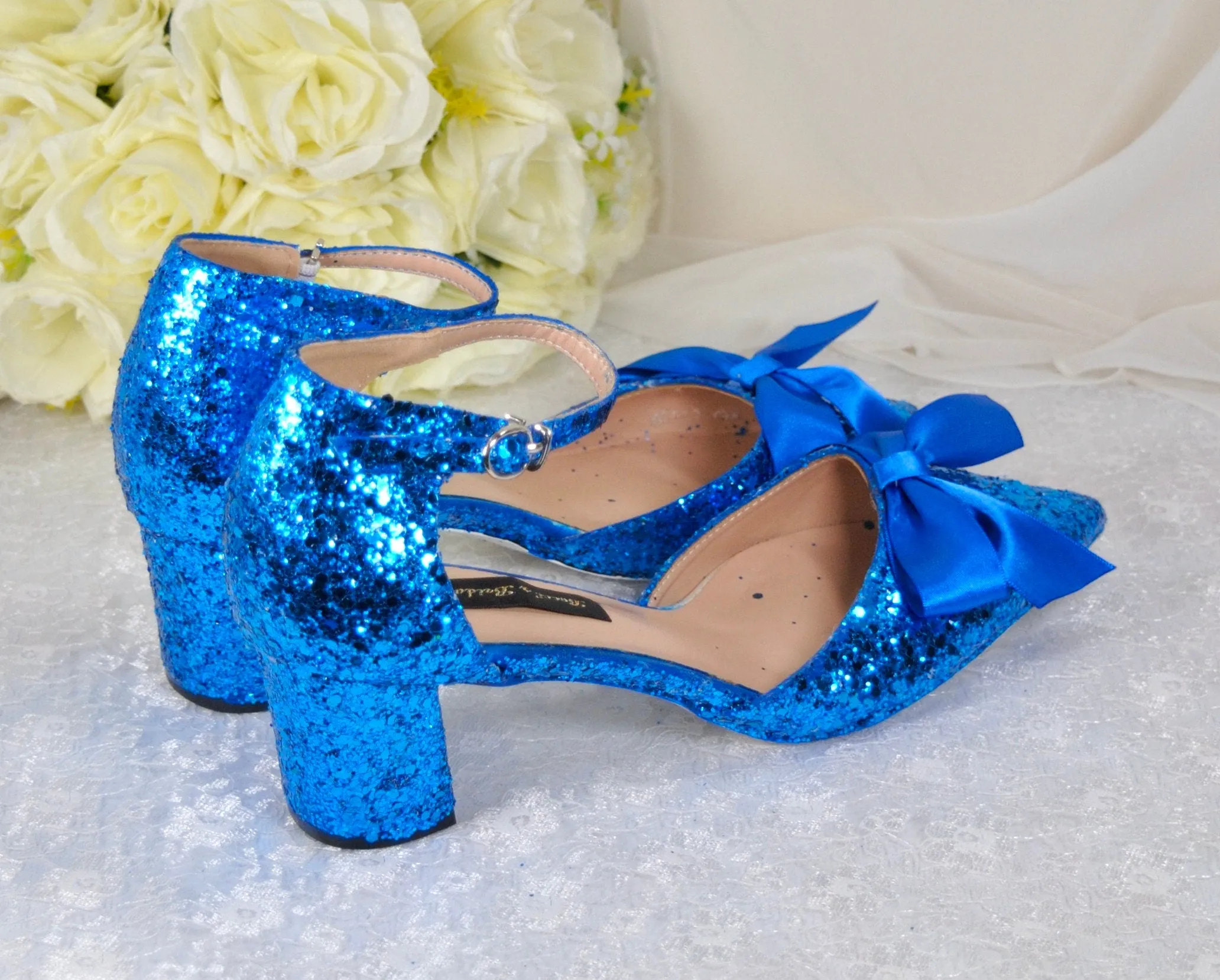 Rock Glitter Block Heel Sandals with FRONT BOW | Other Colours | 5cm or 7cm Heel