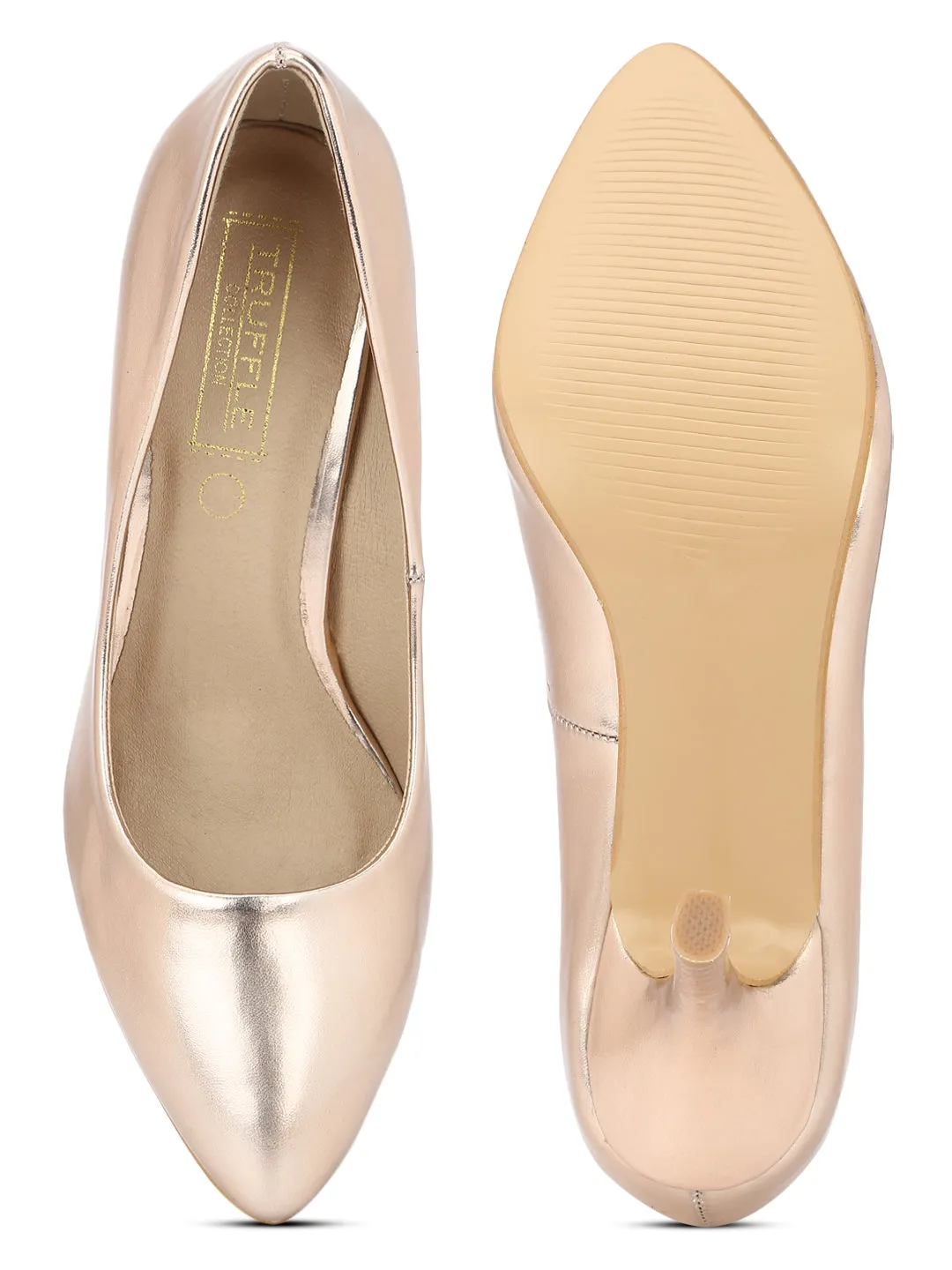 Rose Gold Low Heel Slip On Pump