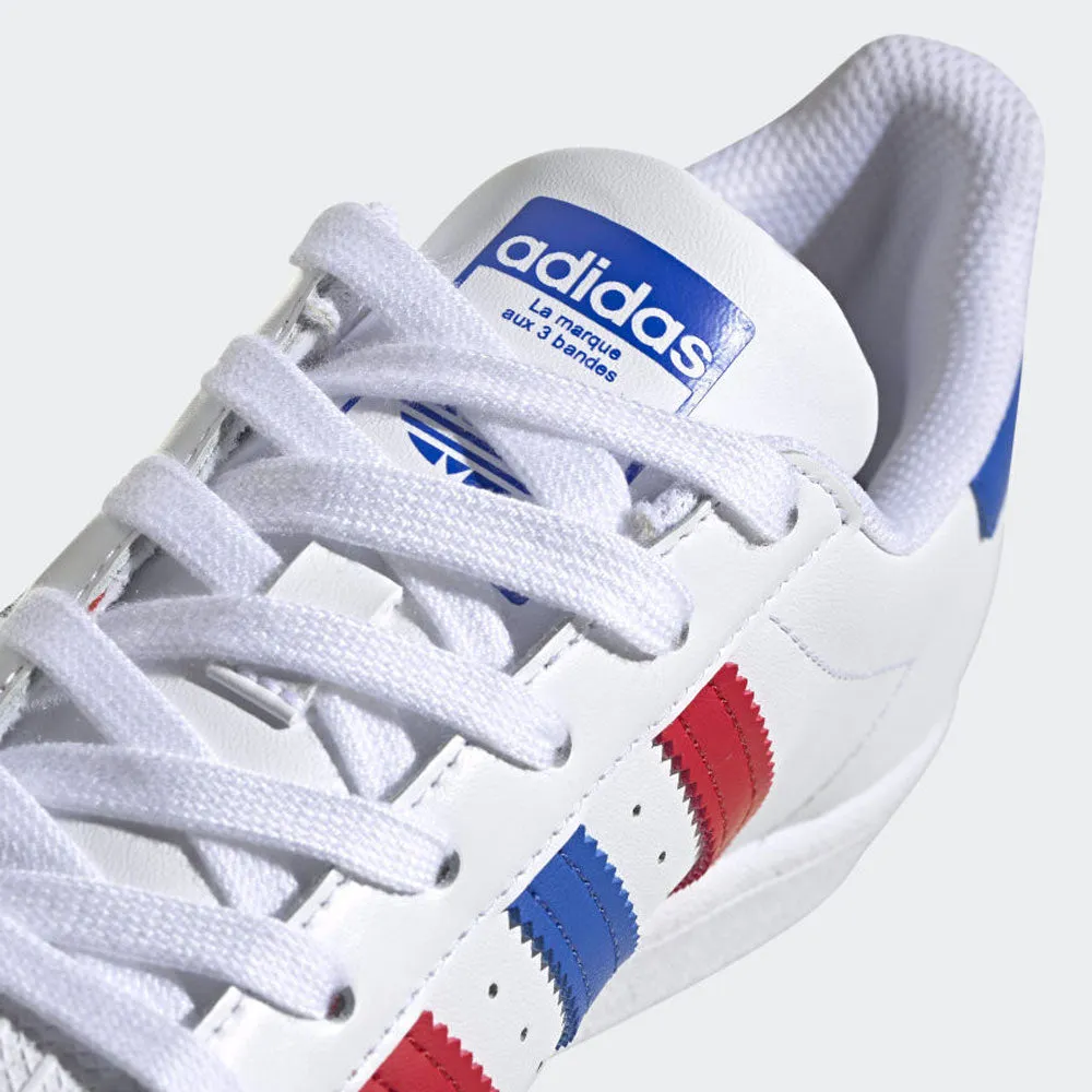 Scarpe Donna ADIDAS Sneakers linea Superstar J in Pelle Bianco Blu e Rosso