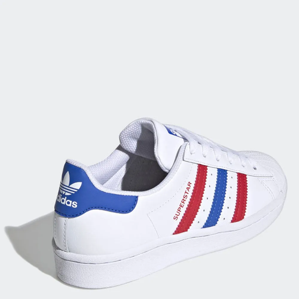 Scarpe Donna ADIDAS Sneakers linea Superstar J in Pelle Bianco Blu e Rosso