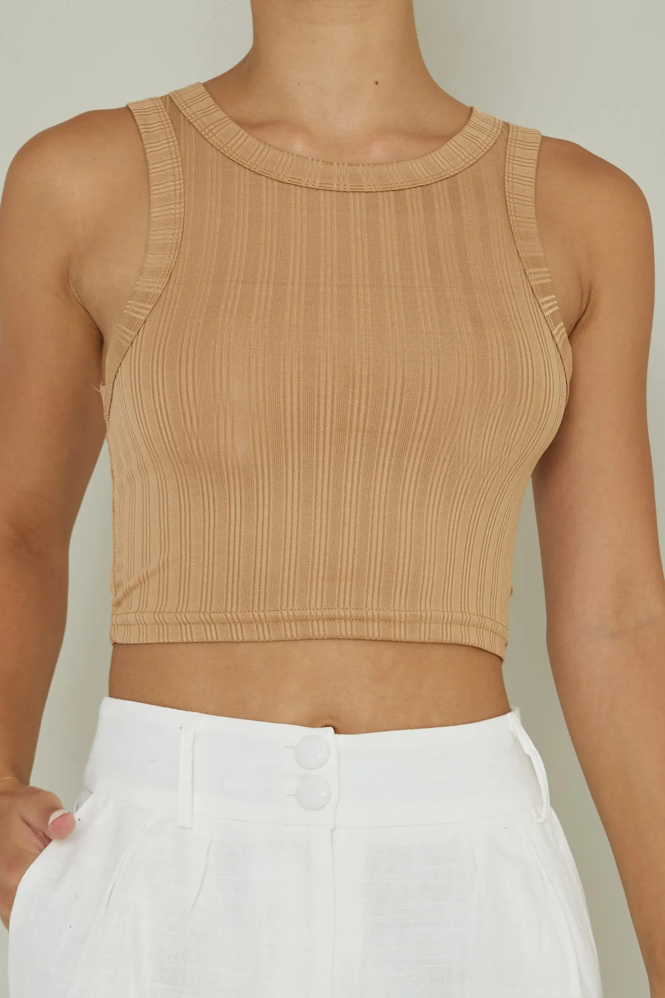 Seeker Ribbed Crop Top Chocolate