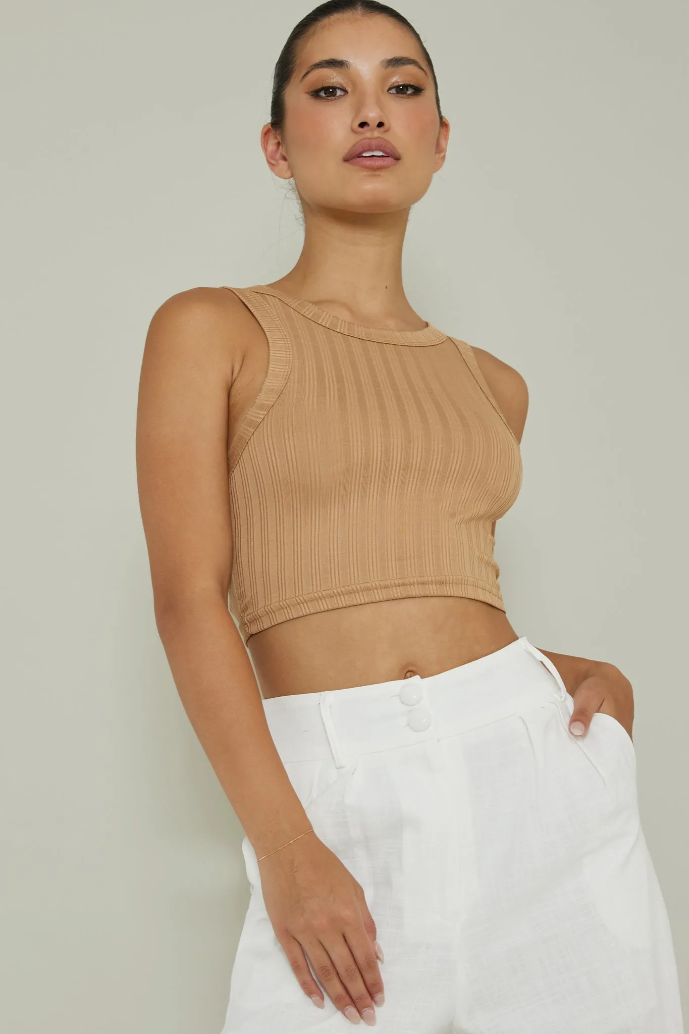 Seeker Ribbed Crop Top Chocolate