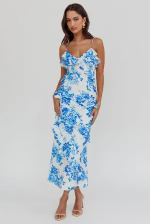 Silvana Frill Trim Maxi Dress Floral Blue