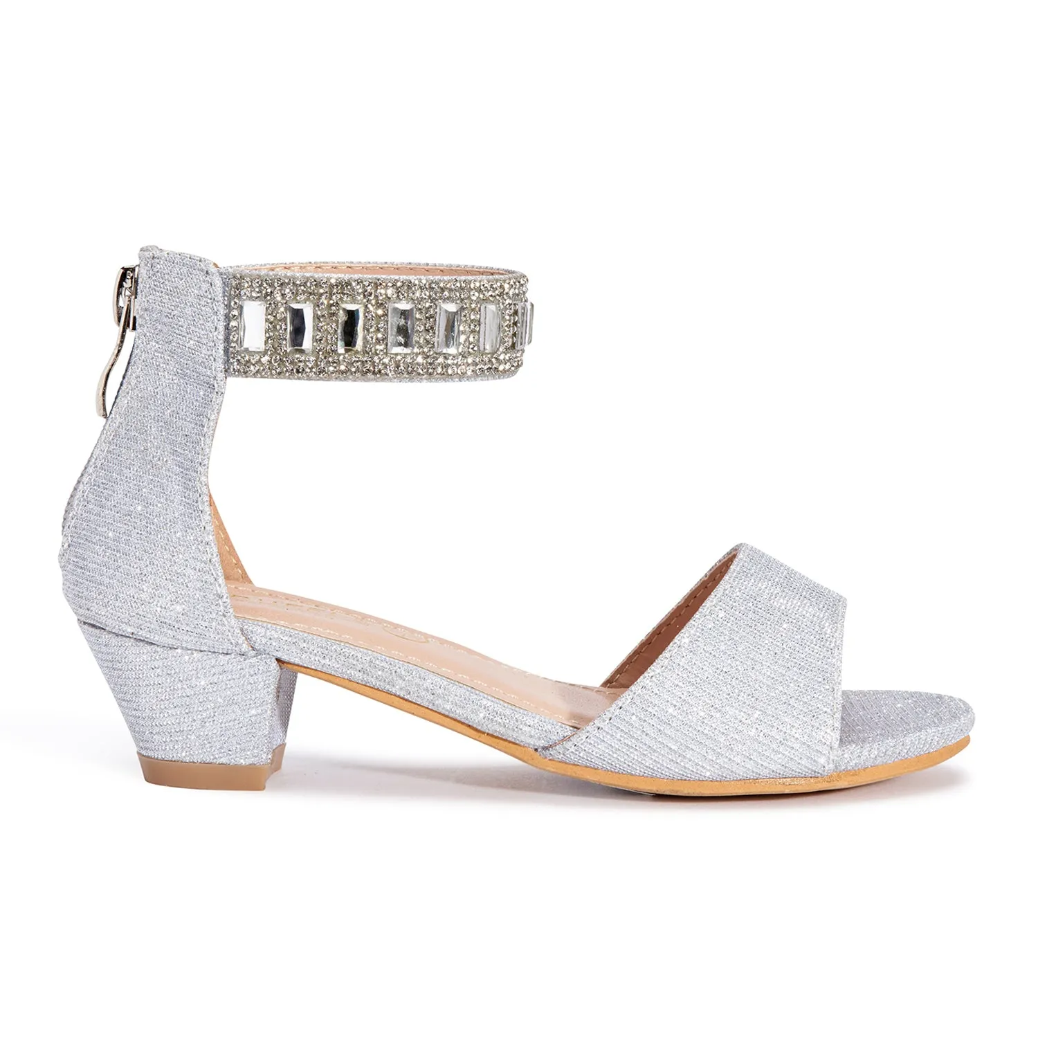 Silver Jewelled Kitten Heels