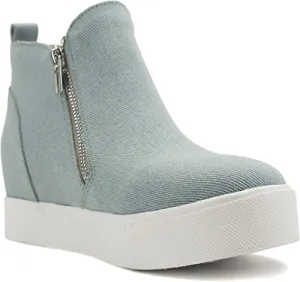 Soda Taylor Light-Blue Denim Nubuck Hight Top Slip On Rounded Toe Sneakers (9, Light-Blue Denim)