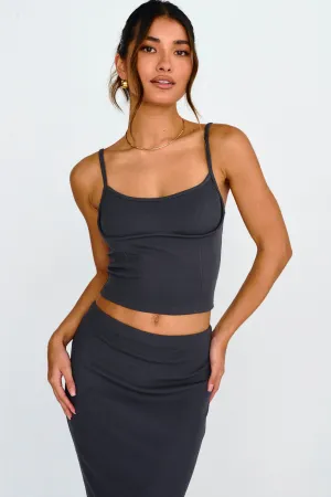 Strike A Pose Ribbed Crop Top Charcoal