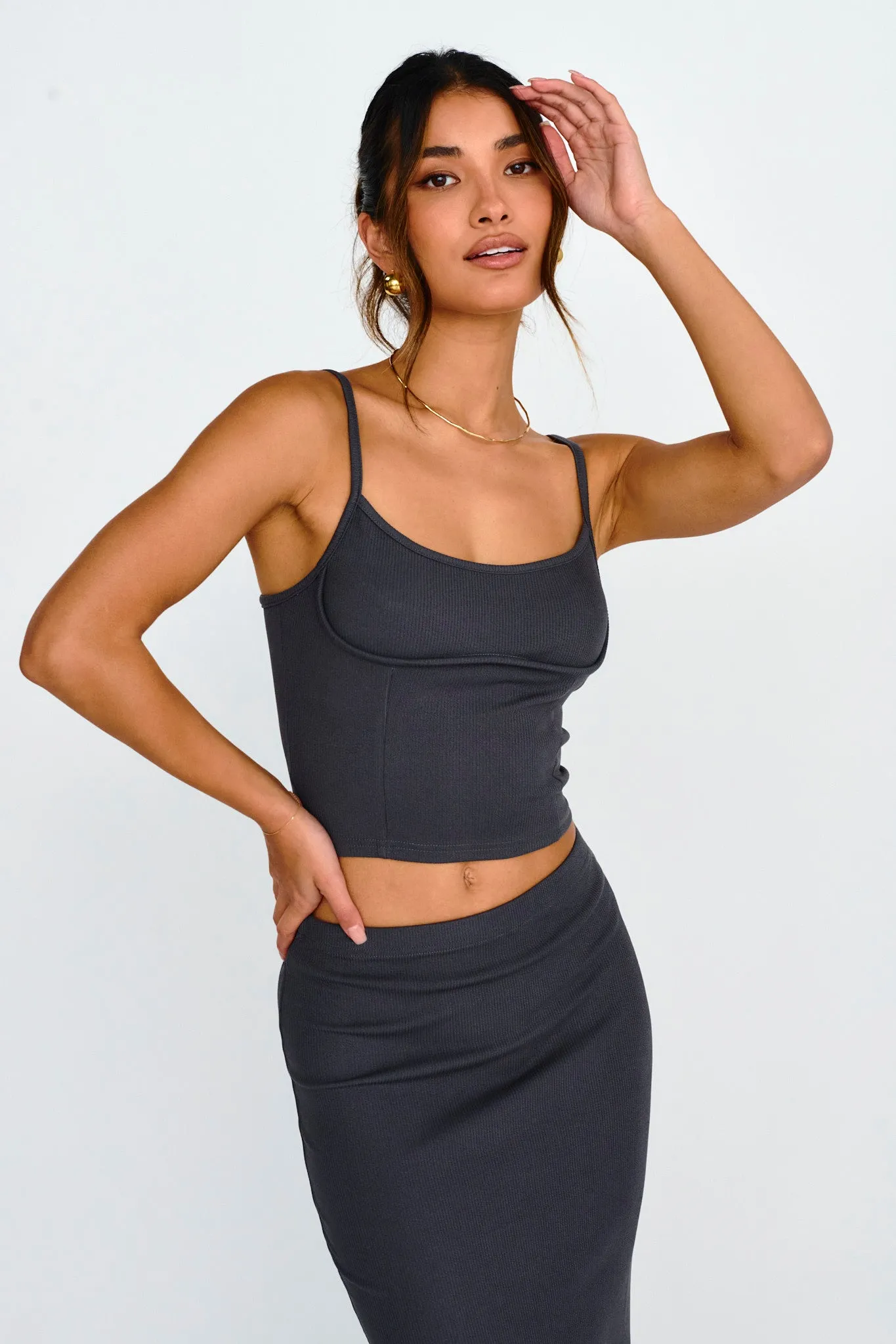 Strike A Pose Ribbed Crop Top Charcoal