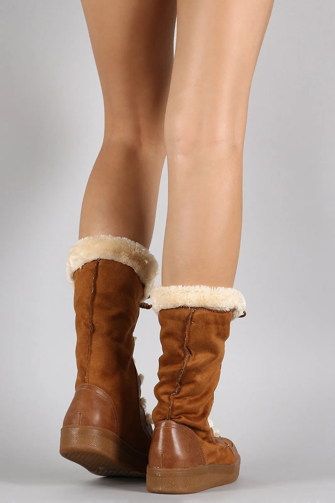 Suede Faux Fur Cuff Mid Calf Snow Boots