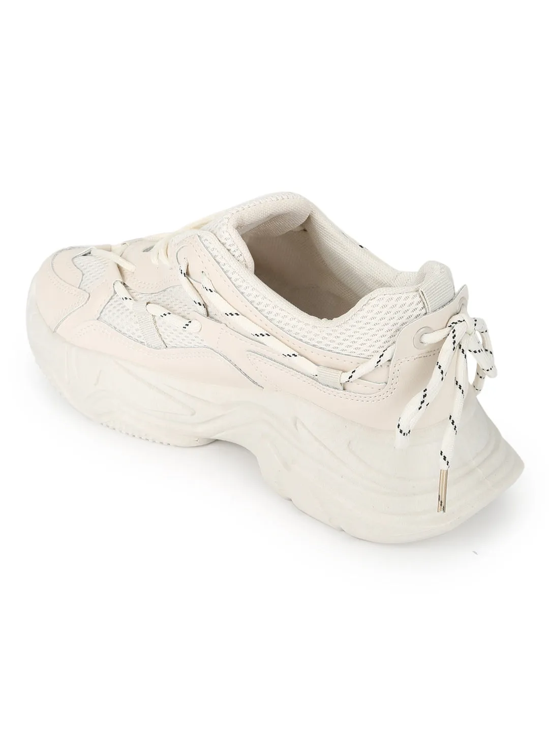 Total Sand PU Side Lace Pattern Chunky Sneakers