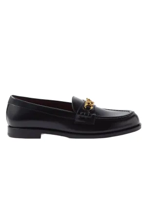 V-Logo Chain Leather Loafers