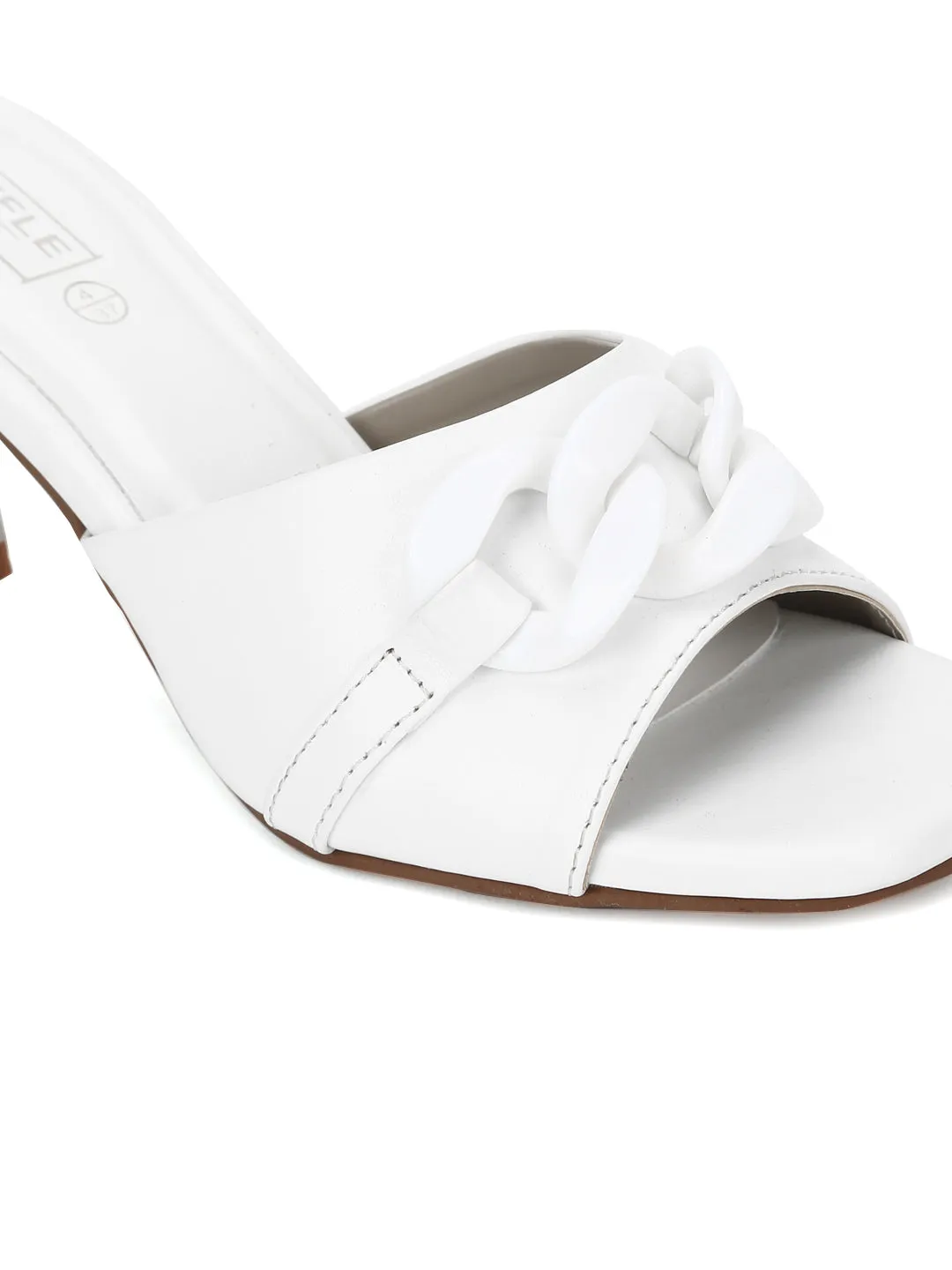 White PU Chain Pattern Stiletto Mules (TC-SLC-R522-WHT)