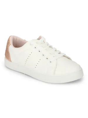 White Rose PU Gold Lace-up Sneakers