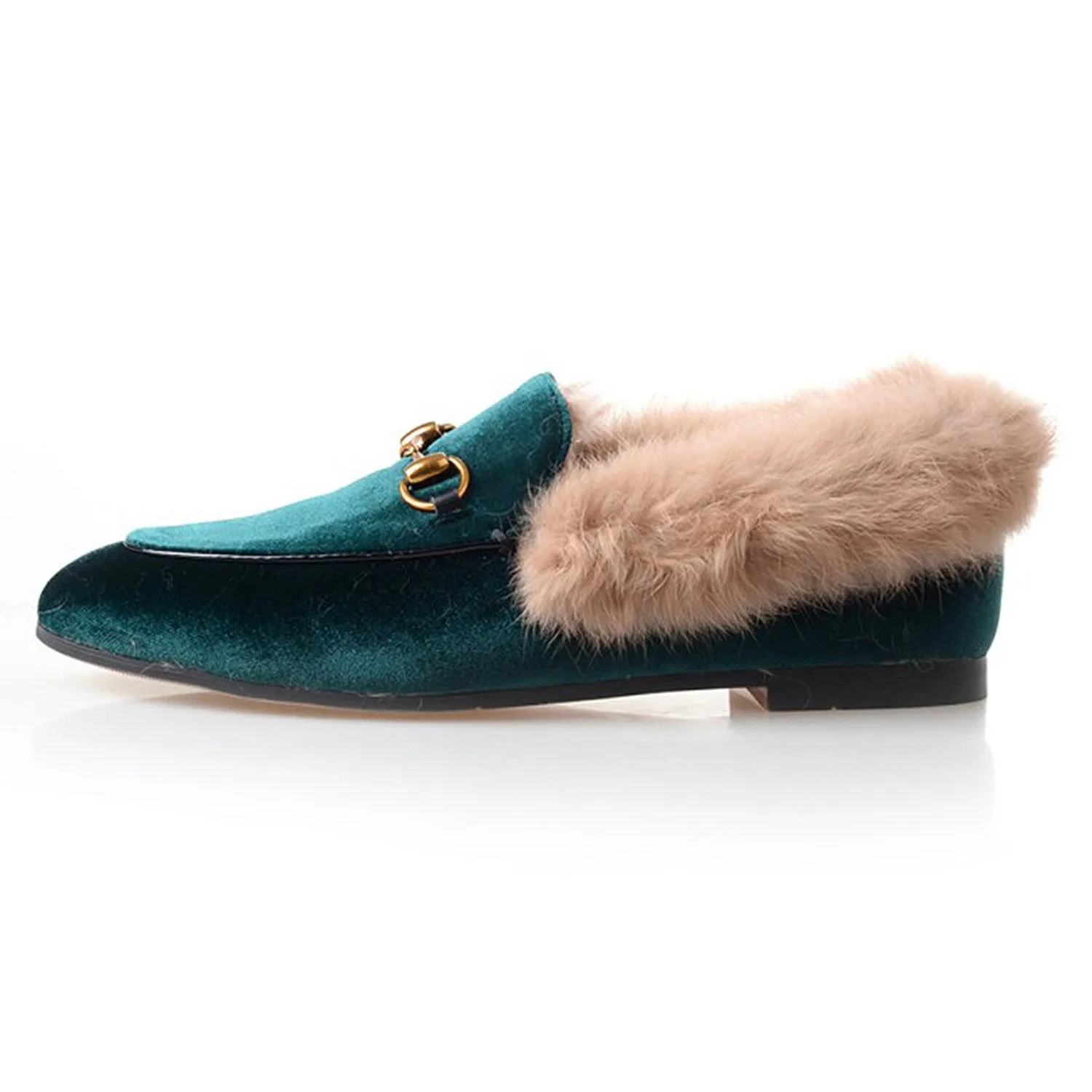 Women Classic Velvet Fur Flat Loafers