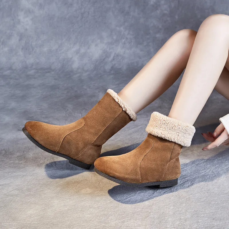 Women Minimalist Soft Suede Flat Snow Boots