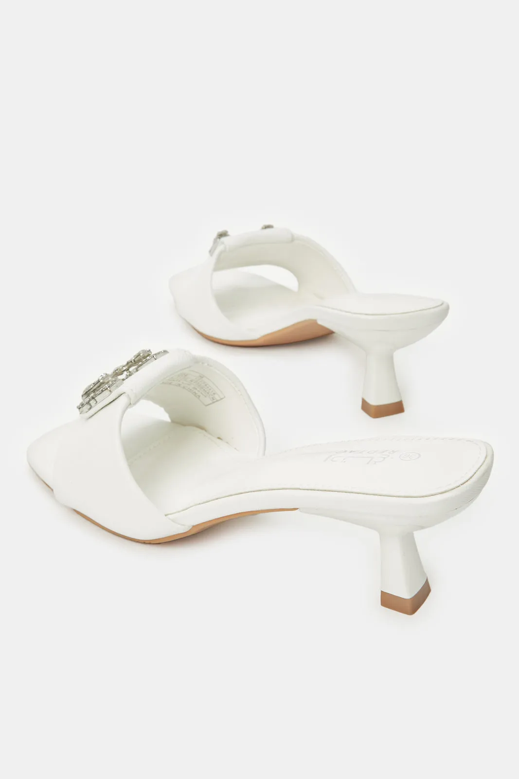 Women White Embellished Mule