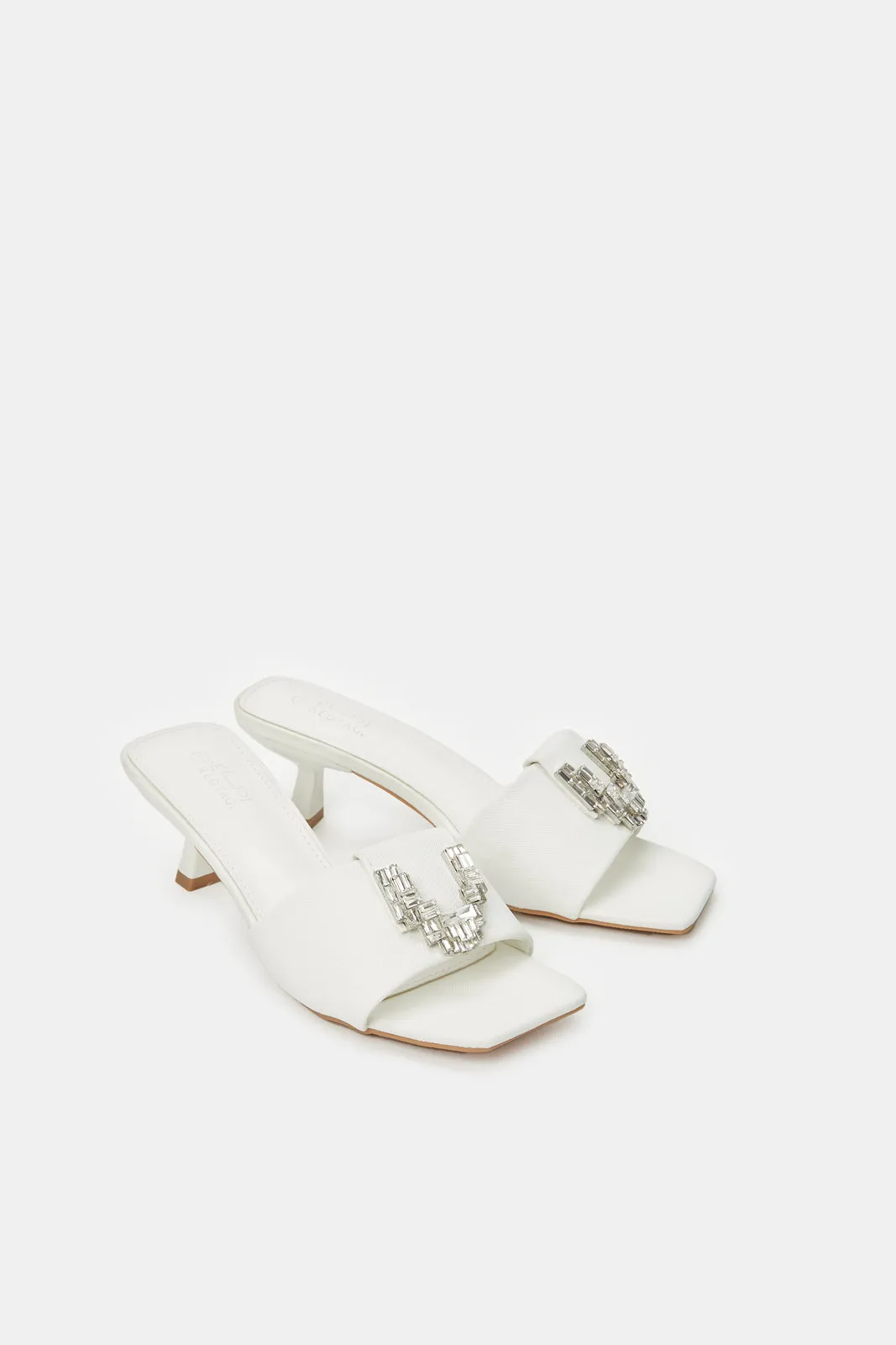 Women White Embellished Mule